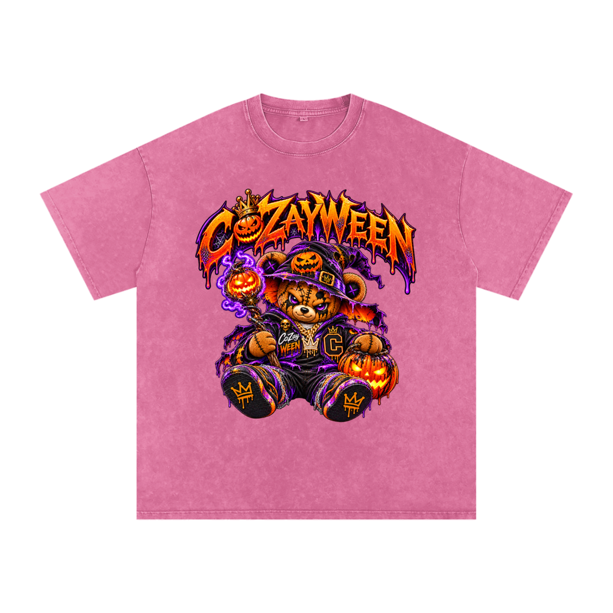 CoZayWeen Witch Snow Washed Oversized Cotton T-Shirt
