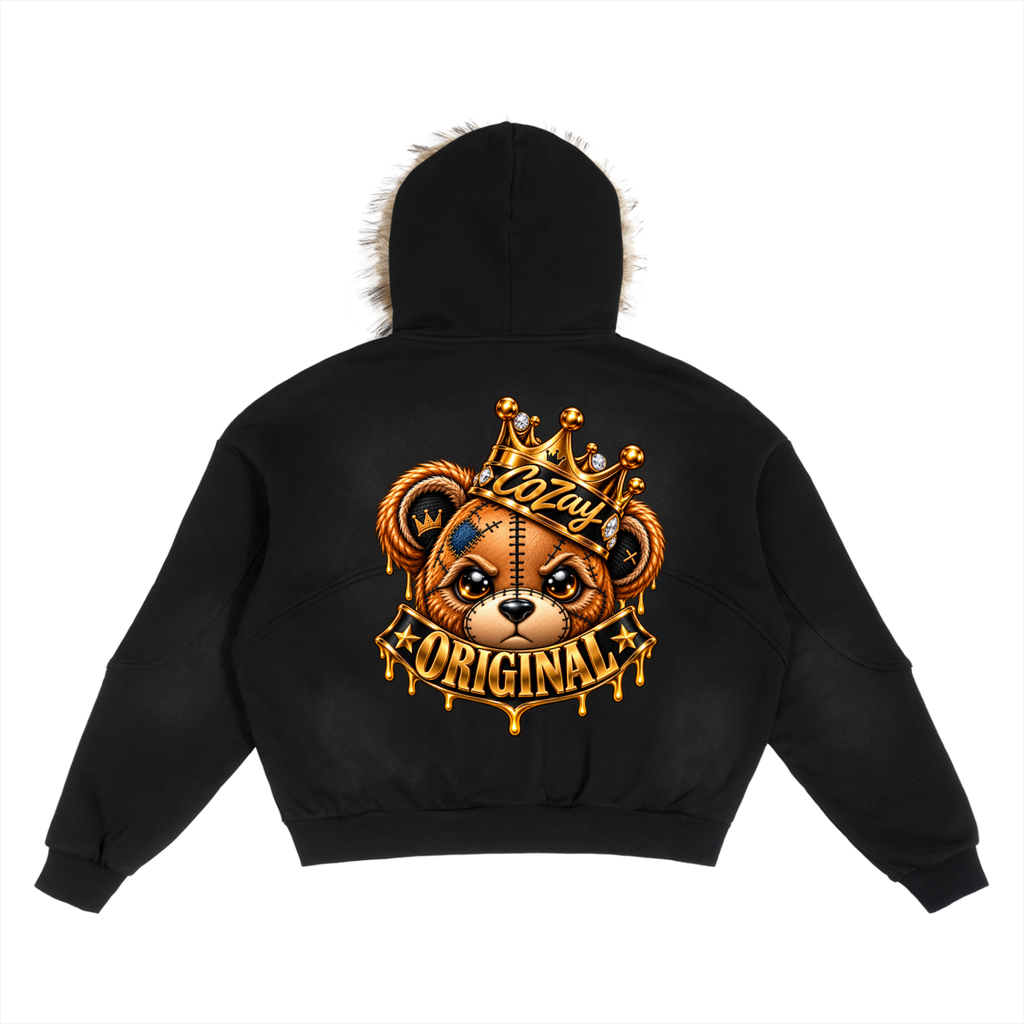CoZay Original Bear Sun Fade Boxy Detachable Fur Hoodie