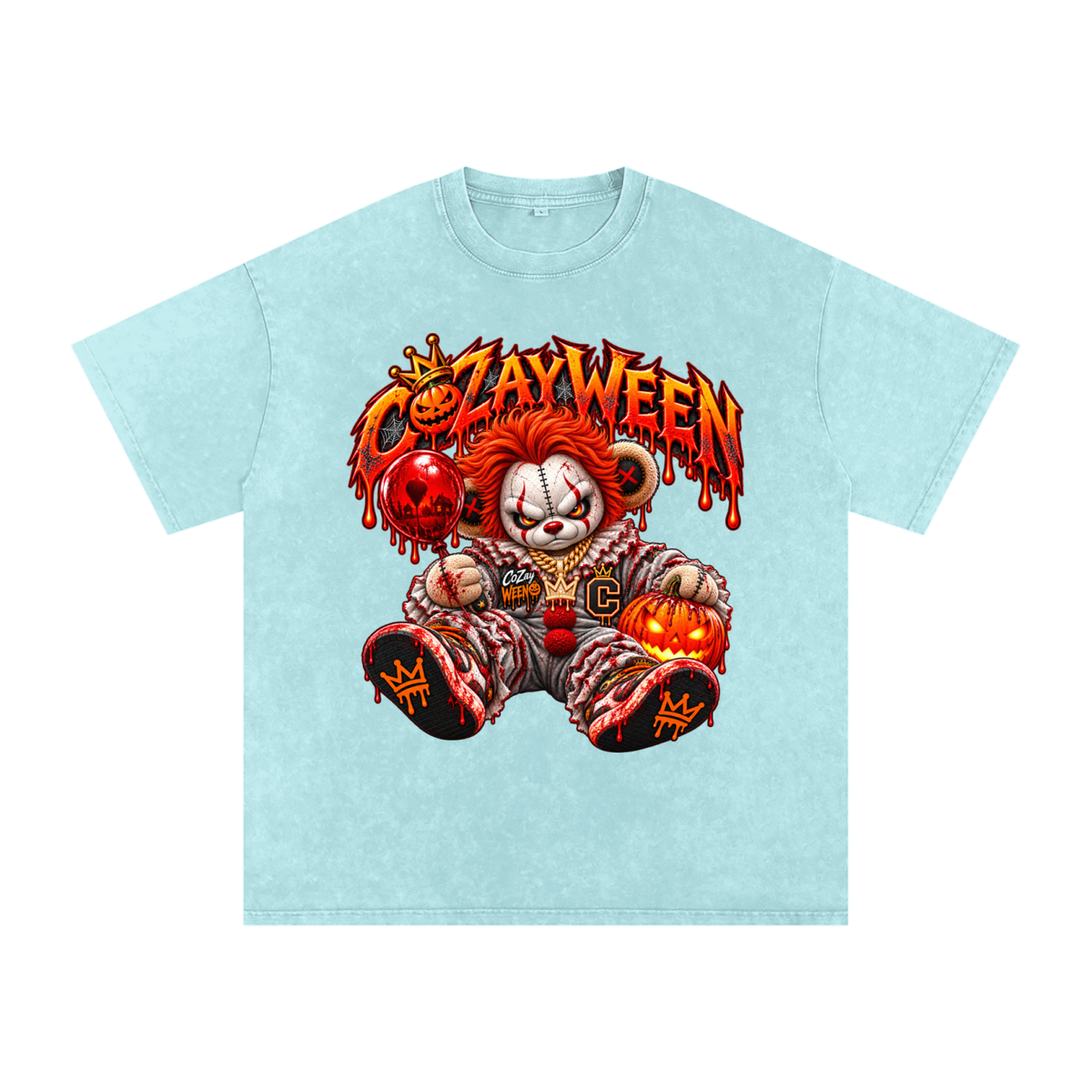 CoZayWeen Pennywise Snow Washed Oversized Cotton T-Shirt