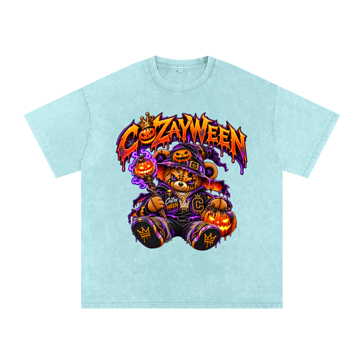 CoZayWeen Witch Snow Washed Oversized Cotton T-Shirt