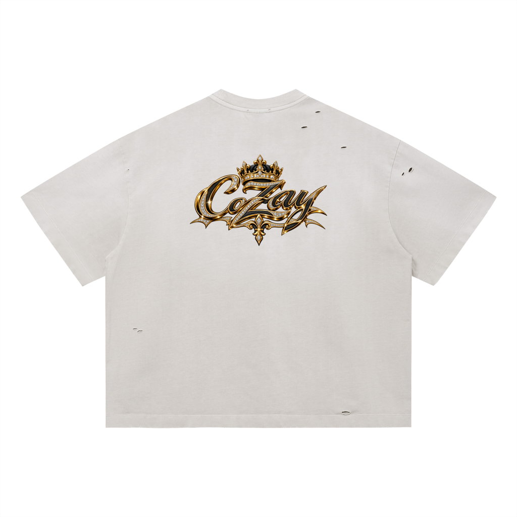 CoZay Signature Key Vintage Washed Distressed Boxy Oversized T-Shirt