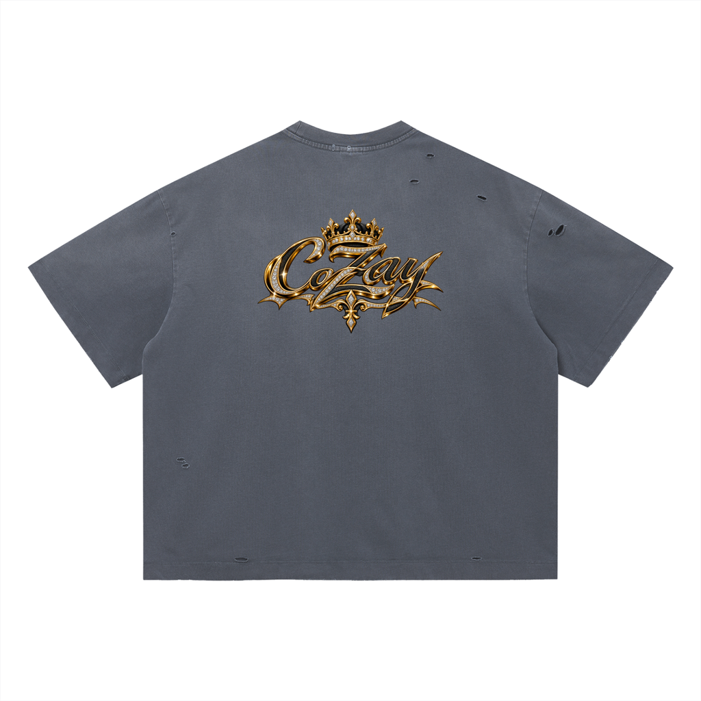CoZay Signature Key Vintage Washed Distressed Boxy Oversized T-Shirt