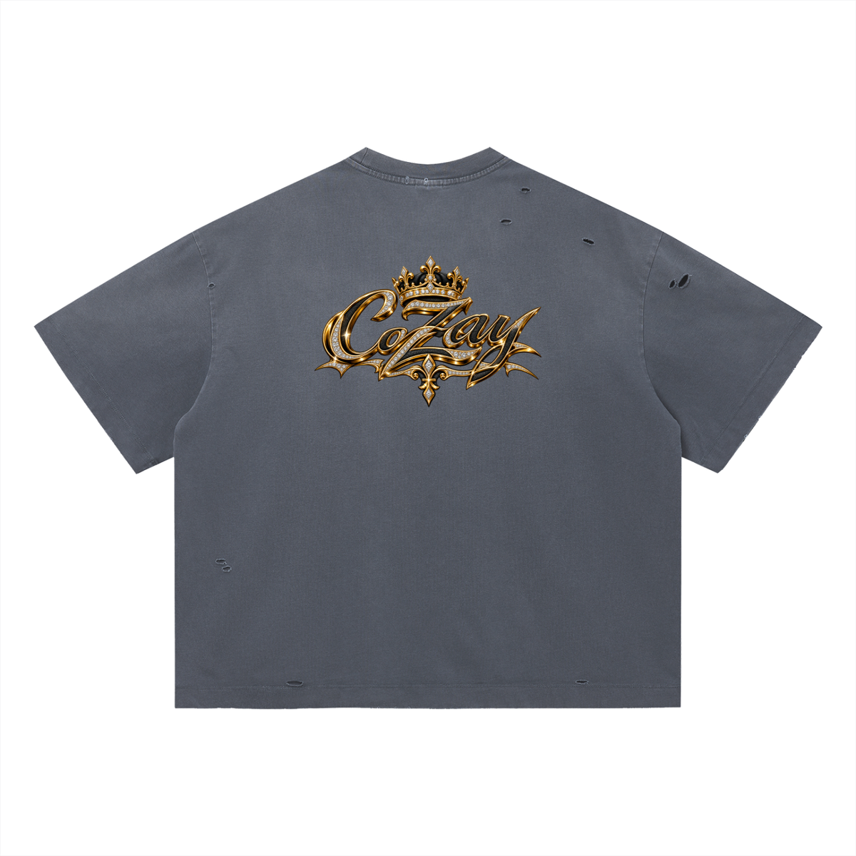CoZay Signature Key Vintage Washed Distressed Boxy Oversized T-Shirt