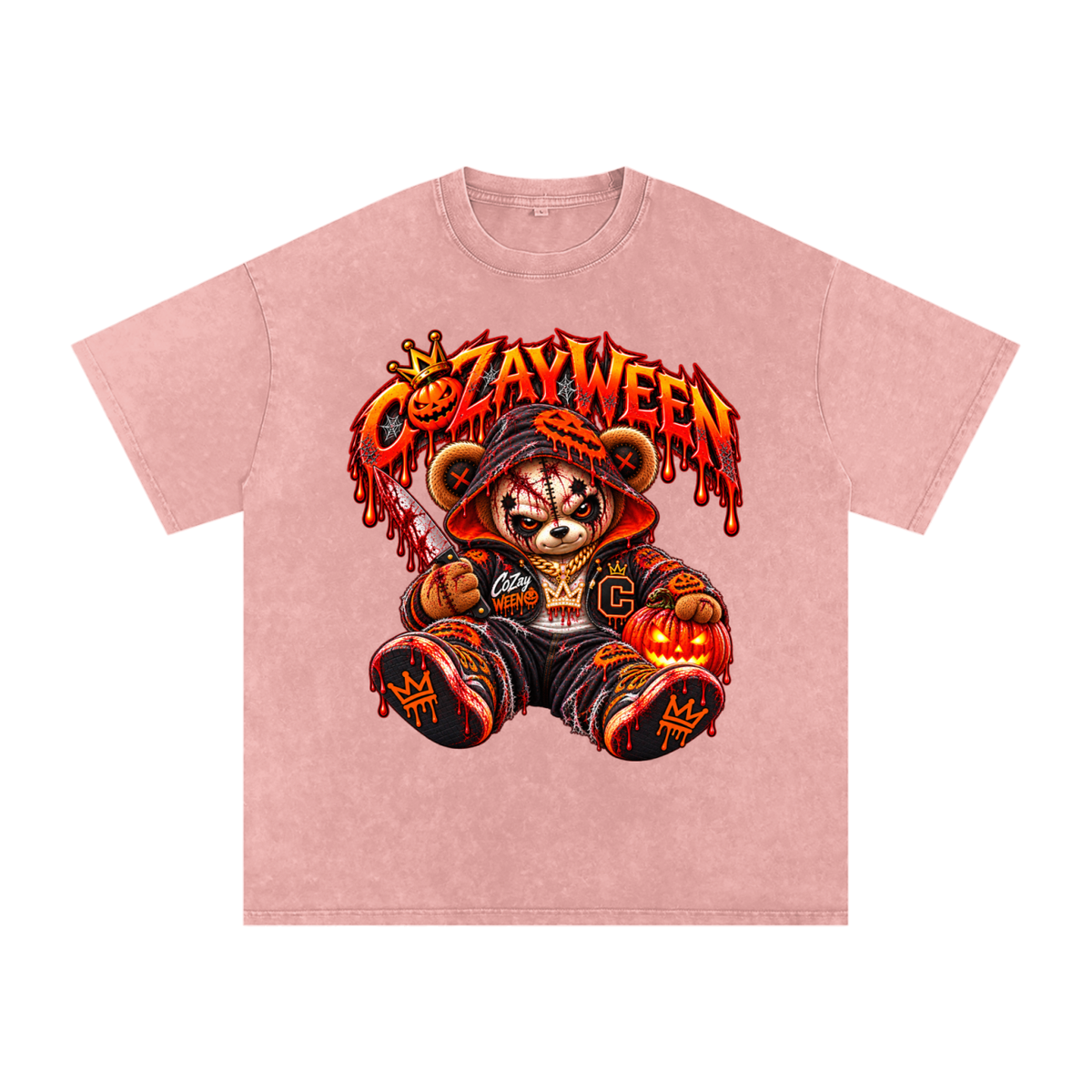 CoZayWeen Hoodie Snow Washed Oversized Cotton T-Shirt