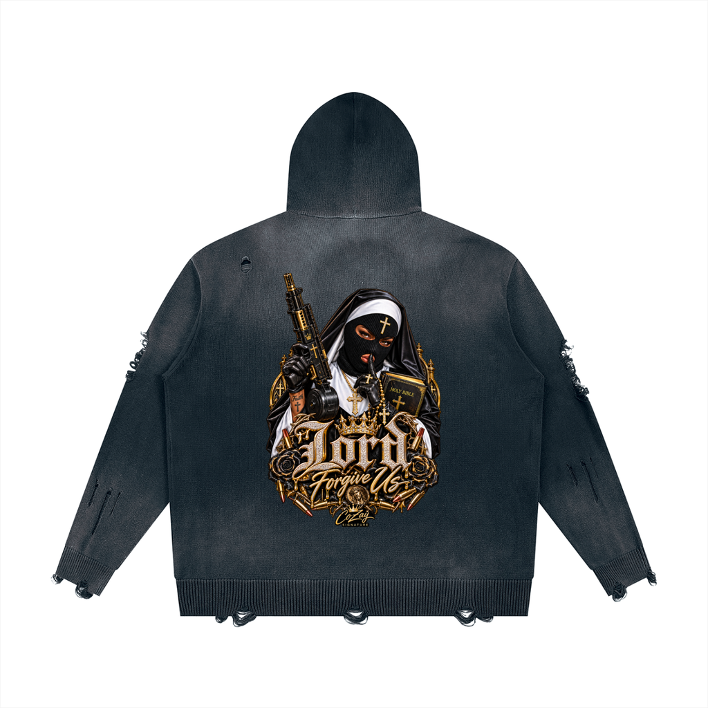 CoZay Original Unisex Distressed Full Zip Sweater