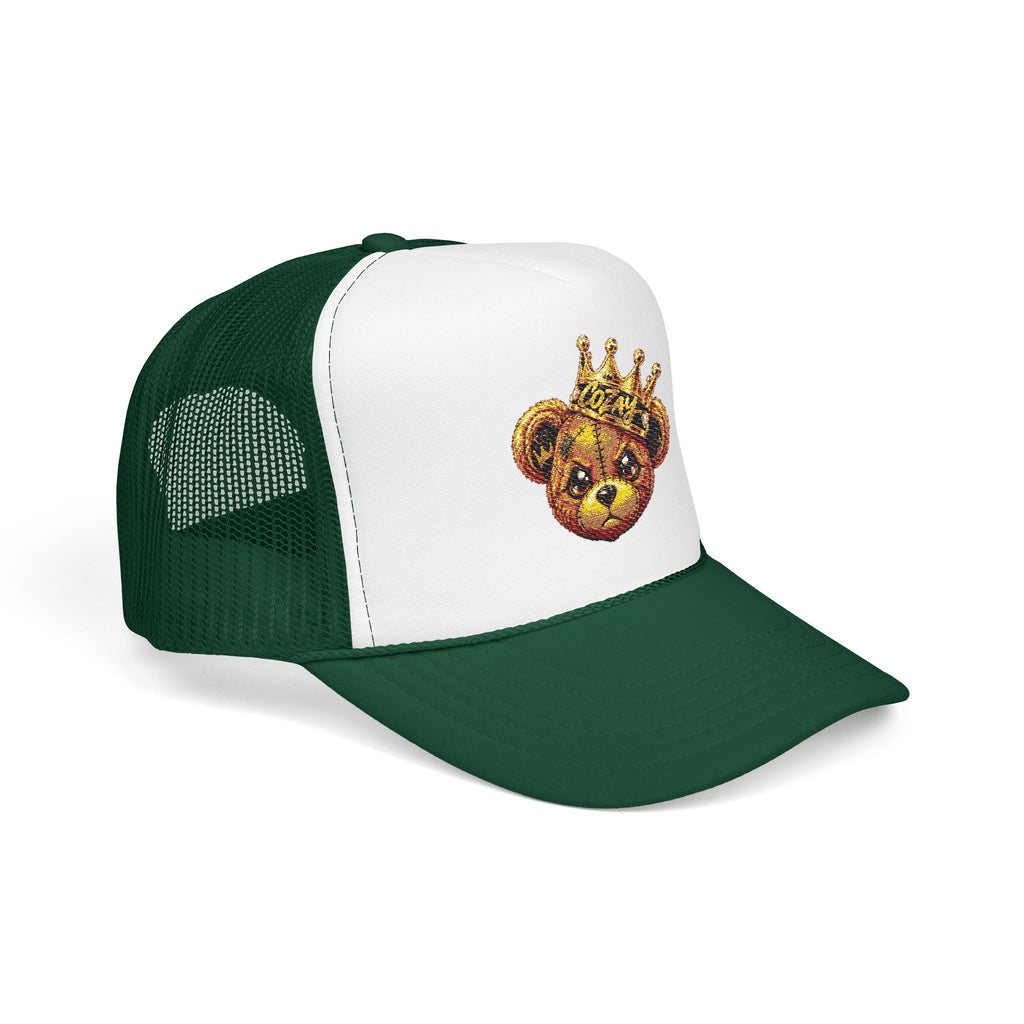 Crowned Teddy Bear Trucker Hat — Gold Sequin Bear Foam Cap