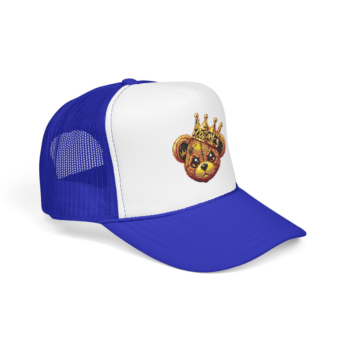 Crowned Teddy Bear Trucker Hat — Gold Sequin Bear Foam Cap