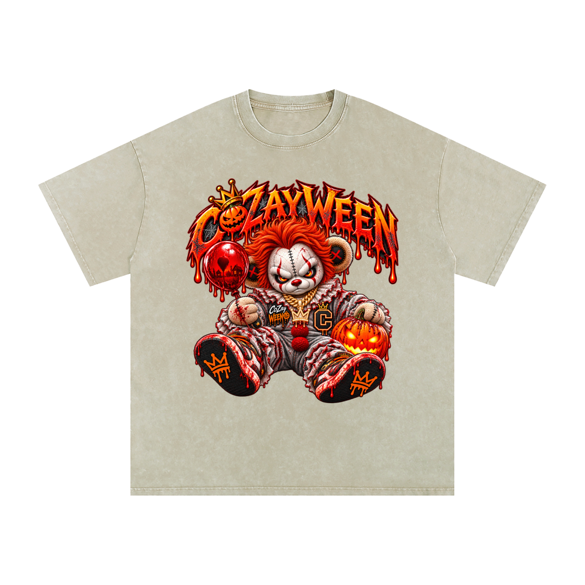 CoZayWeen Pennywise Snow Washed Oversized Cotton T-Shirt