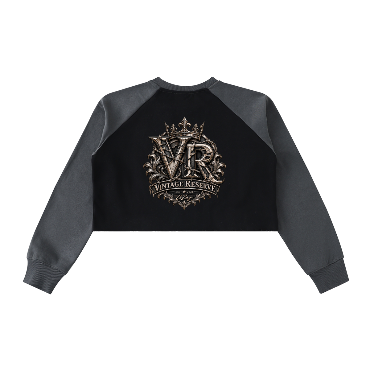 Raw-Hem Color-Block Raglan Crop Sweatshirt