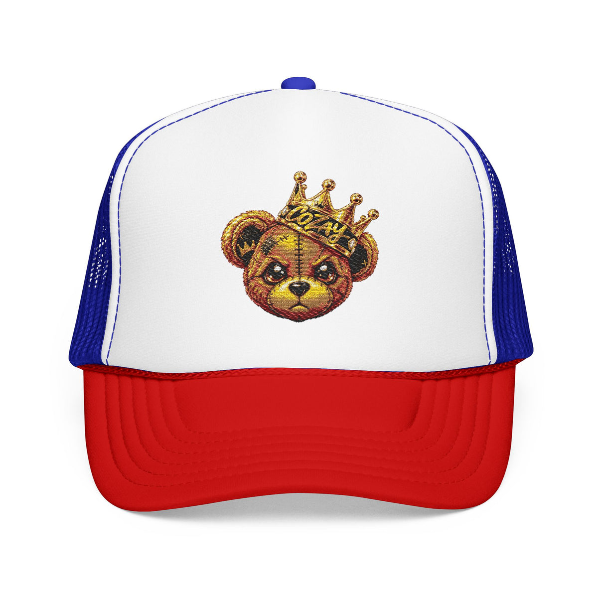 Crowned Teddy Bear Trucker Hat — Gold Sequin Bear Foam Cap