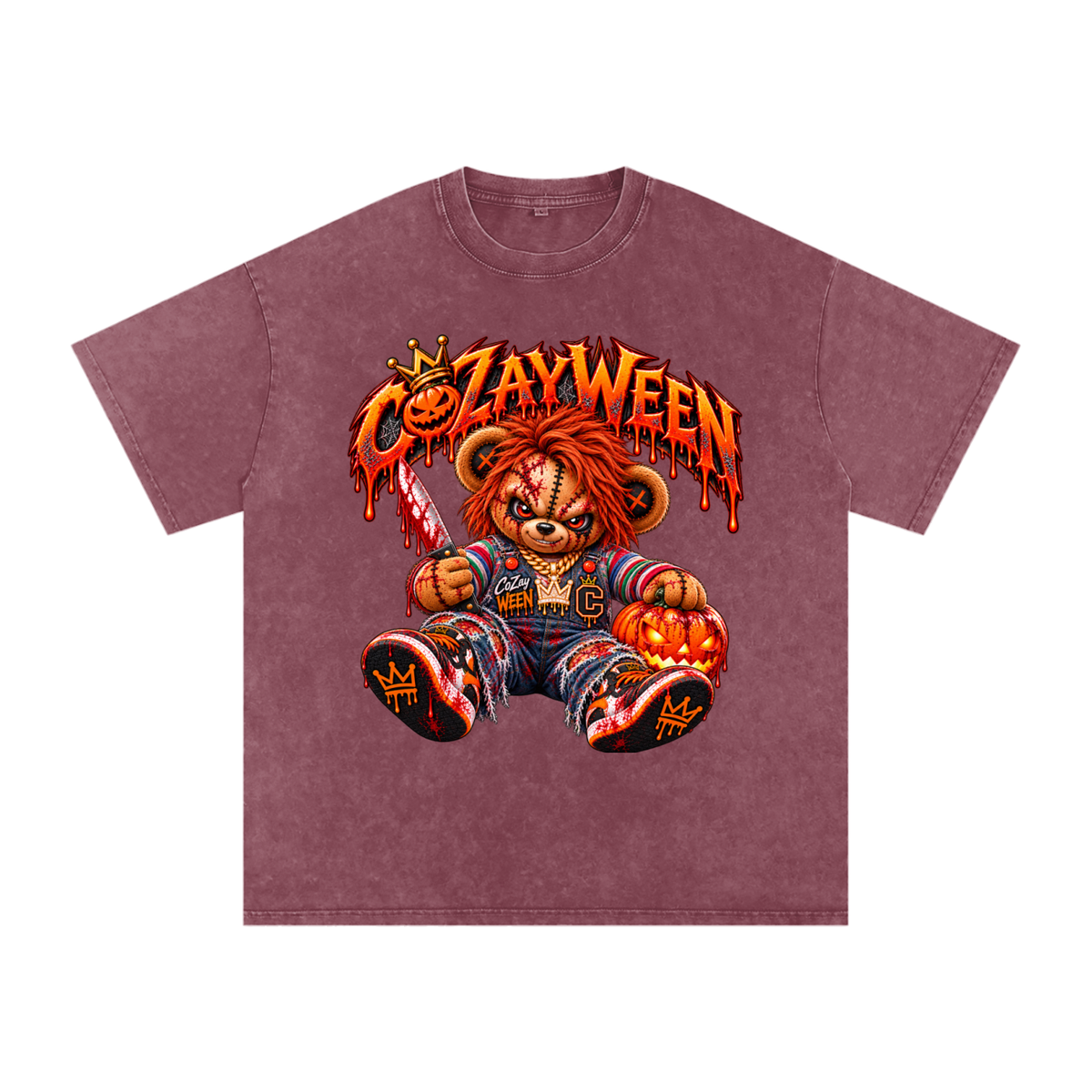 CoZayWeen Chucky Snow Washed Oversized Cotton T-Shirt