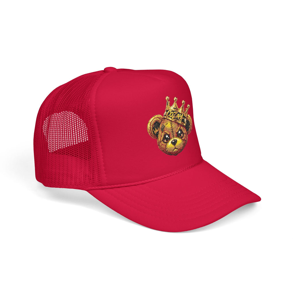 Crowned Teddy Bear Trucker Hat — Gold Sequin Bear Foam Cap