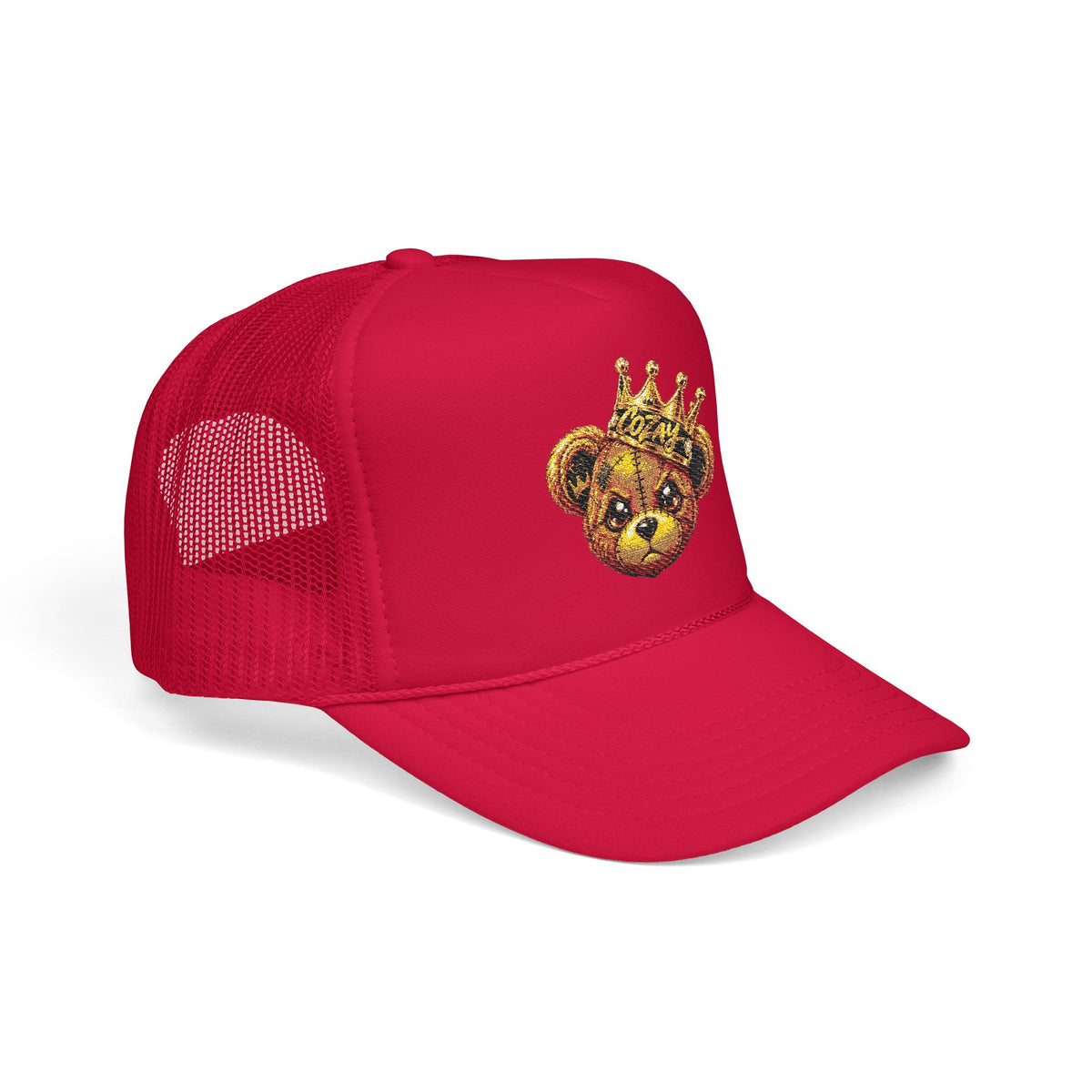 Crowned Teddy Bear Trucker Hat — Gold Sequin Bear Foam Cap