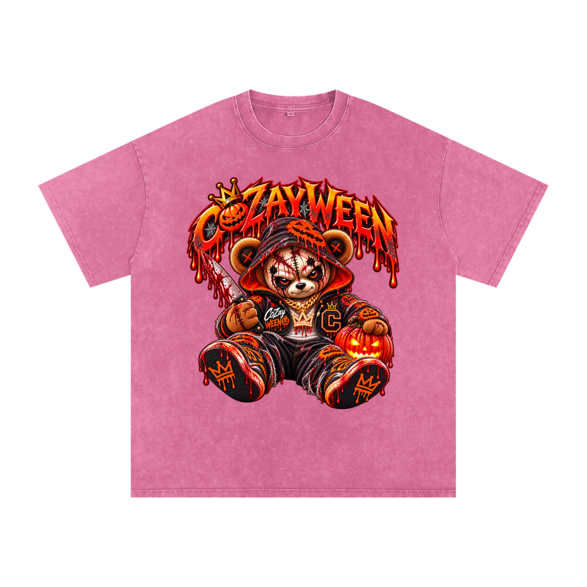 CoZayWeen Hoodie Snow Washed Oversized Cotton T-Shirt