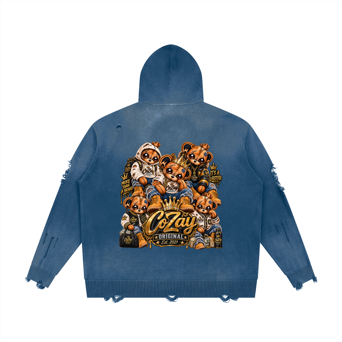 CoZay Original Unisex Distressed Full Zip Sweater