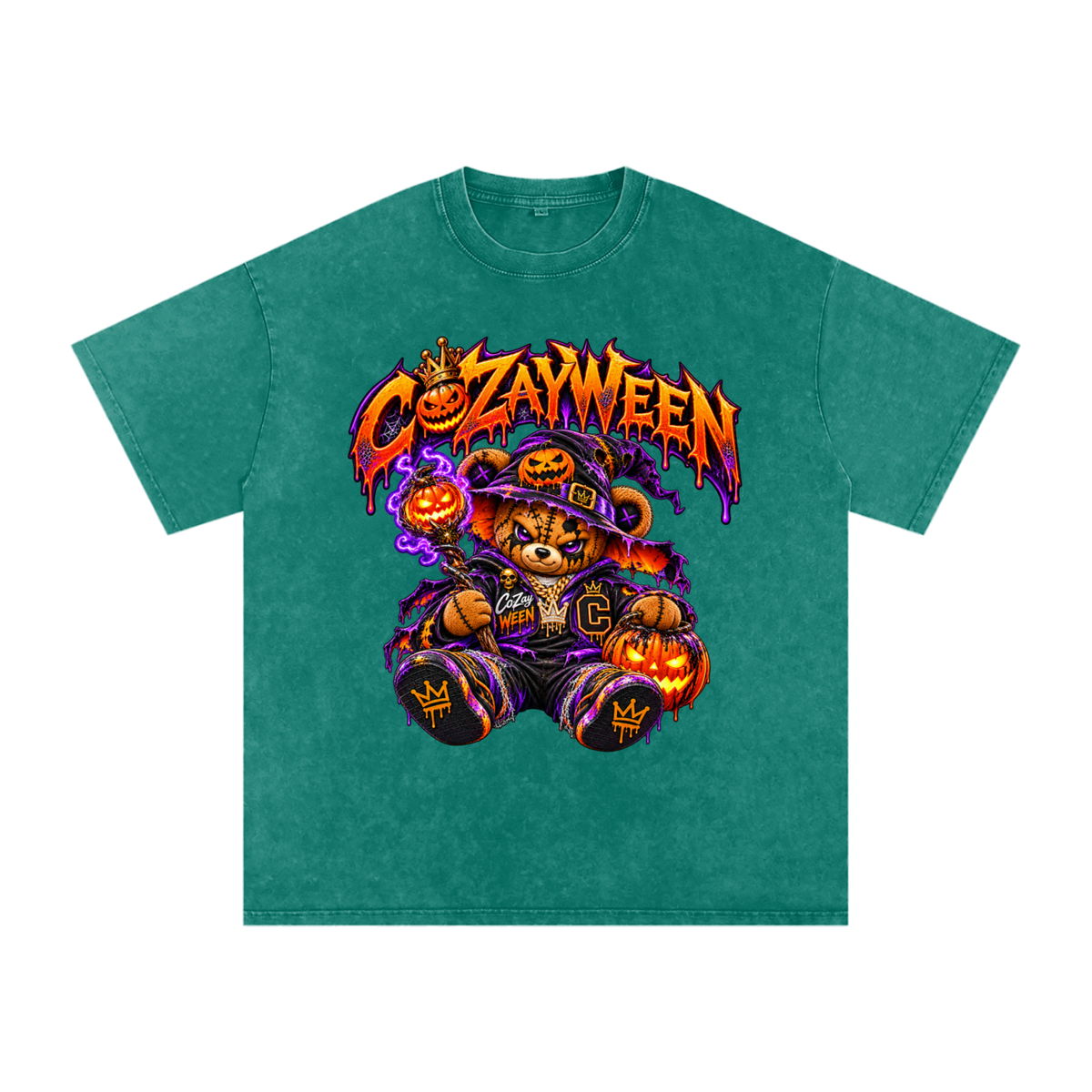 CoZayWeen Witch Snow Washed Oversized Cotton T-Shirt