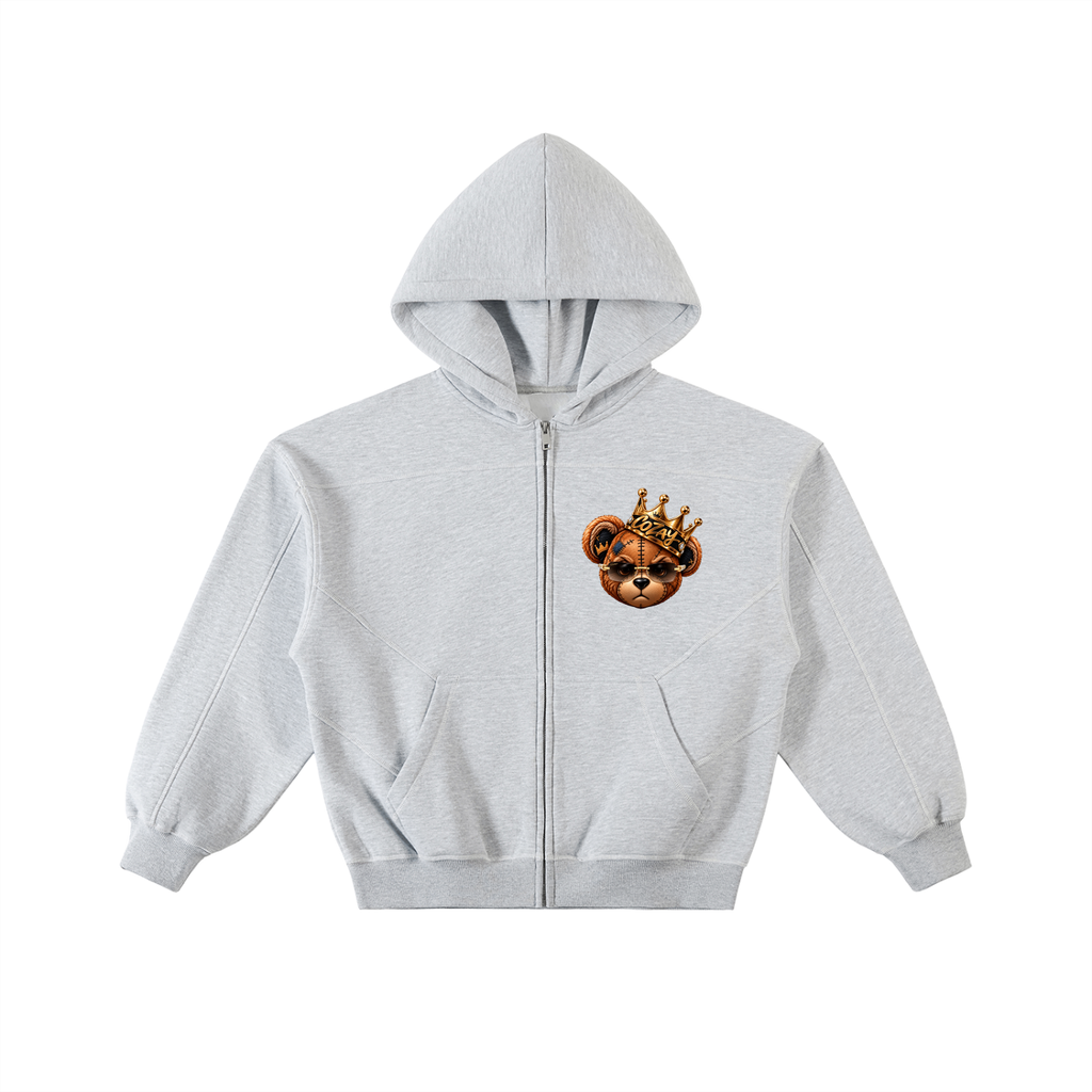 CoZay Orignal Bear Contrast-Stitched Boxy Fleece Zip Hoodie