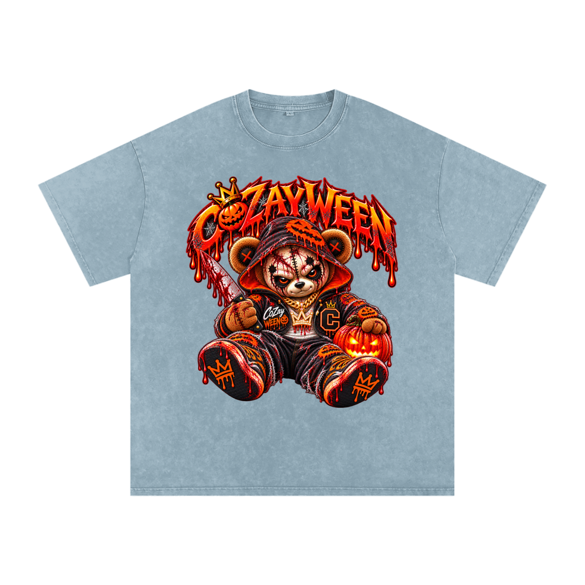 CoZayWeen Hoodie Snow Washed Oversized Cotton T-Shirt