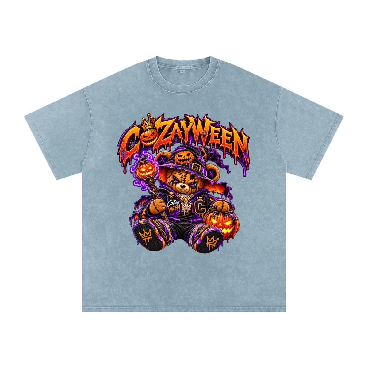 CoZayWeen Witch Snow Washed Oversized Cotton T-Shirt