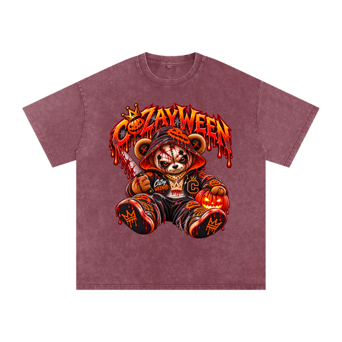 CoZayWeen Hoodie Snow Washed Oversized Cotton T-Shirt