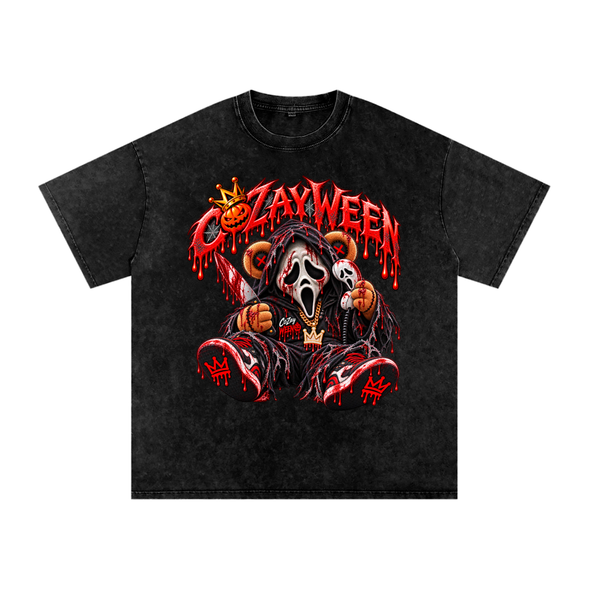 CoZayWeen Scream Snow Washed Oversized Cotton T-Shirt