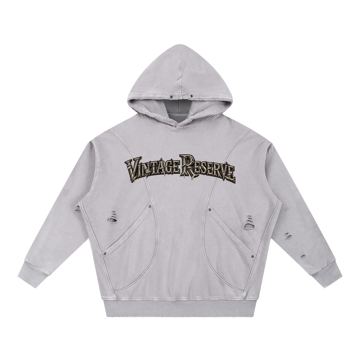 CoZay Vintage Reserve Snow Washed Distressed Panel Pocket Hoodie