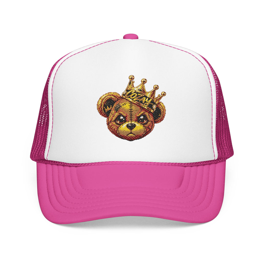 Crowned Teddy Bear Trucker Hat — Gold Sequin Bear Foam Cap