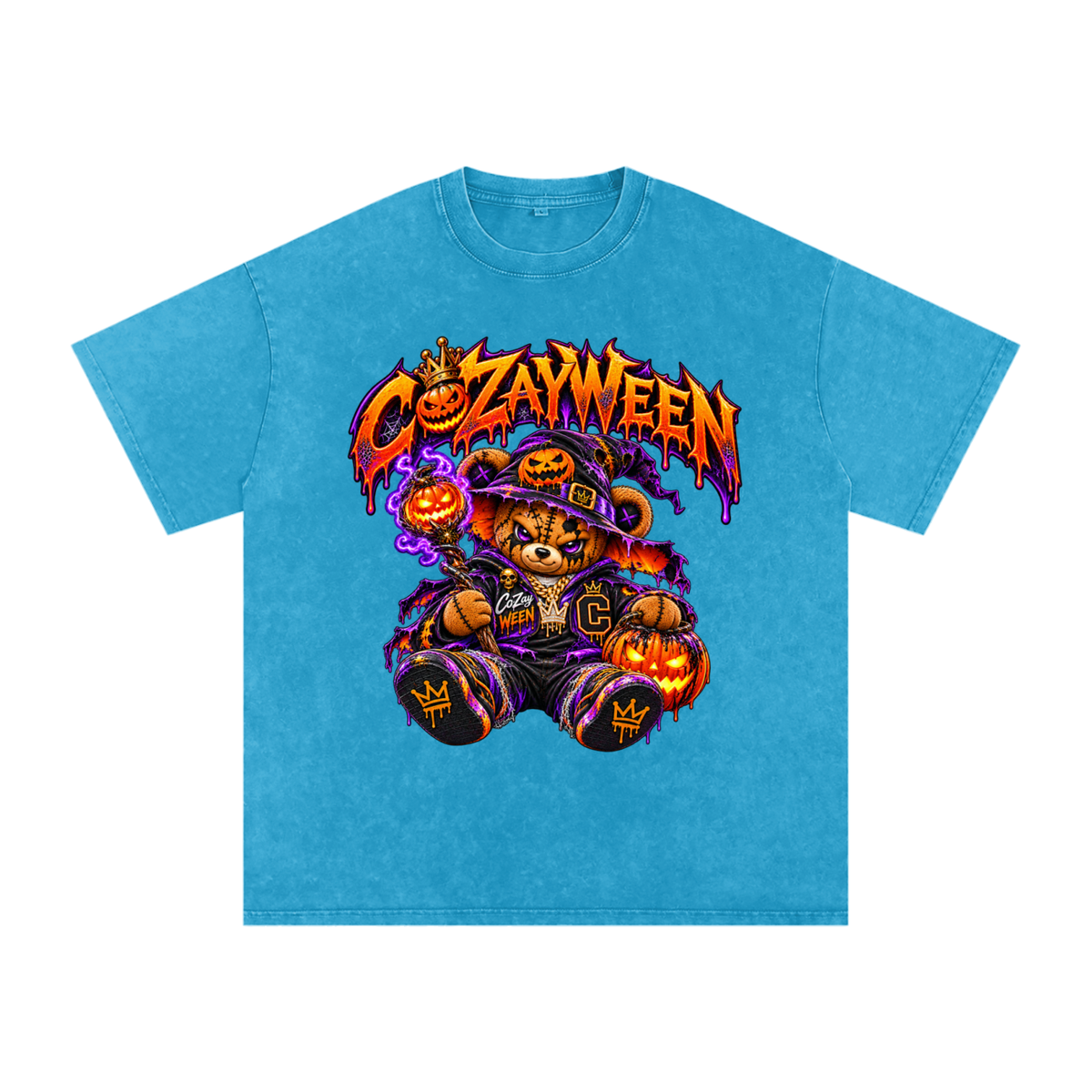 CoZayWeen Witch Snow Washed Oversized Cotton T-Shirt