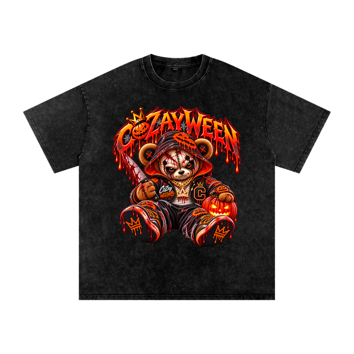 CoZayWeen Hoodie Snow Washed Oversized Cotton T-Shirt