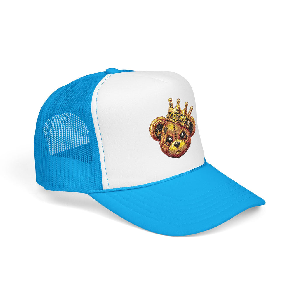 Crowned Teddy Bear Trucker Hat — Gold Sequin Bear Foam Cap