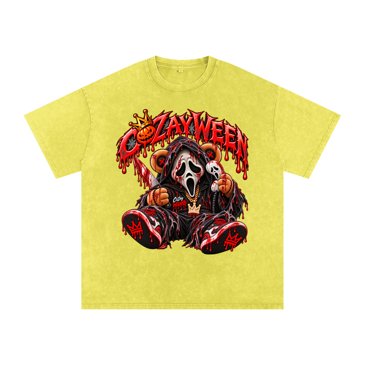 CoZayWeen Scream Snow Washed Oversized Cotton T-Shirt