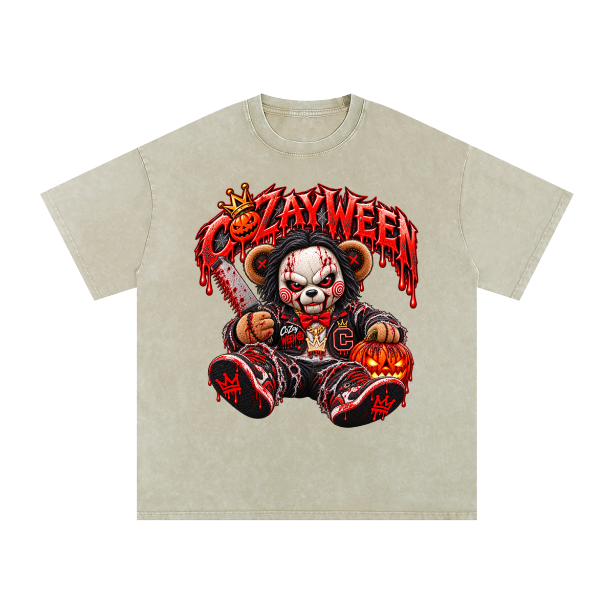 CoZayWeen Saw Snow Washed Oversized Cotton T-Shirt