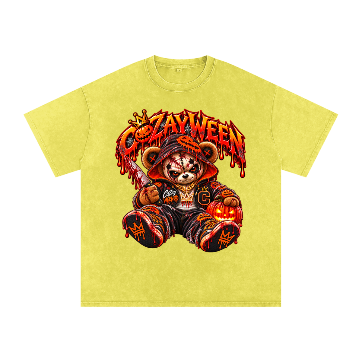 CoZayWeen Hoodie Snow Washed Oversized Cotton T-Shirt