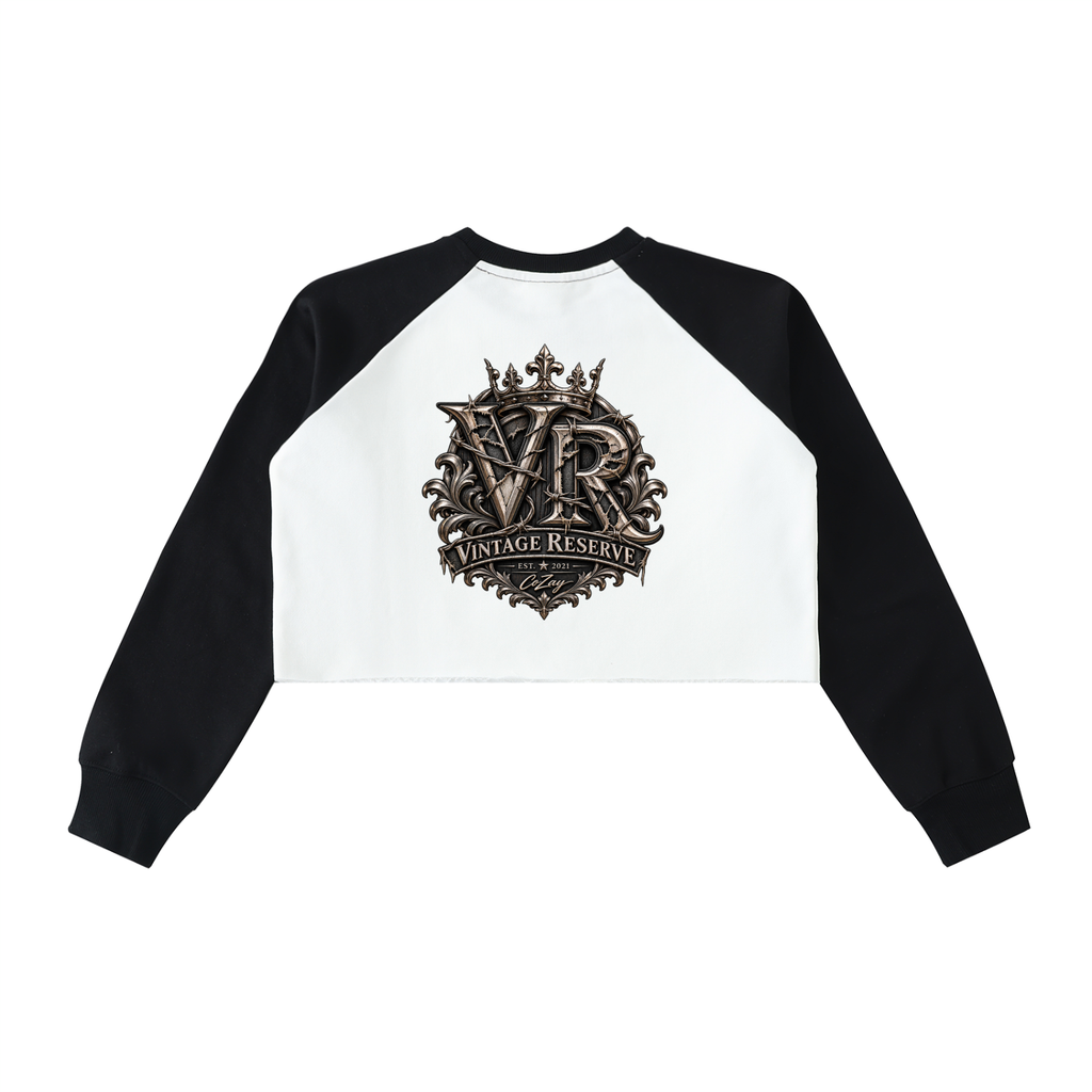 Raw-Hem Color-Block Raglan Crop Sweatshirt