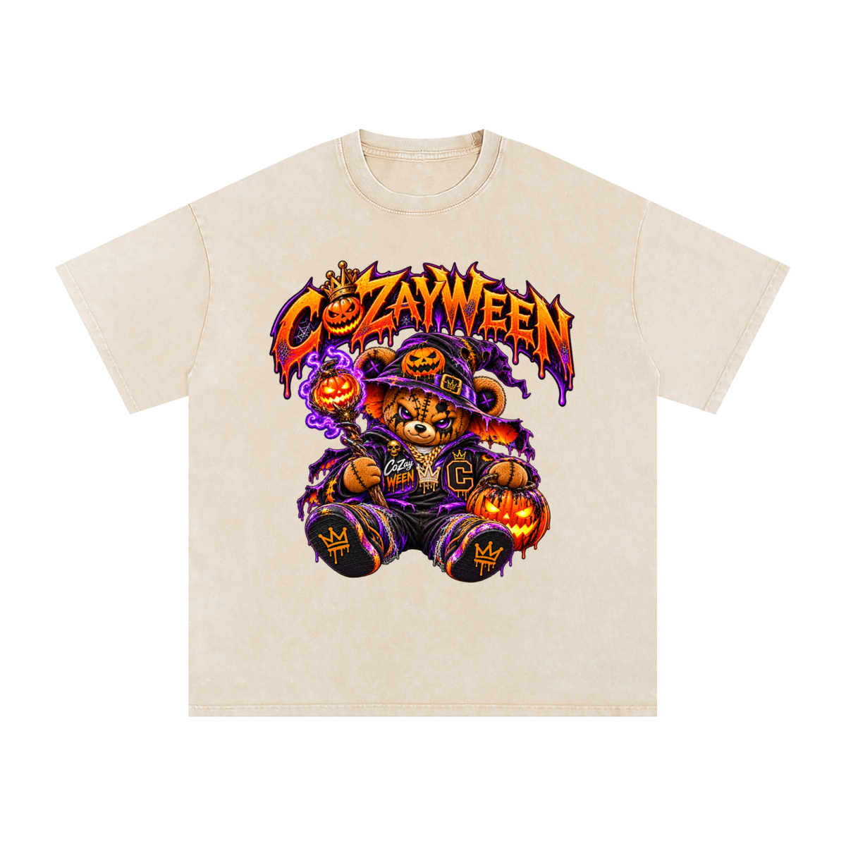 CoZayWeen Witch Snow Washed Oversized Cotton T-Shirt