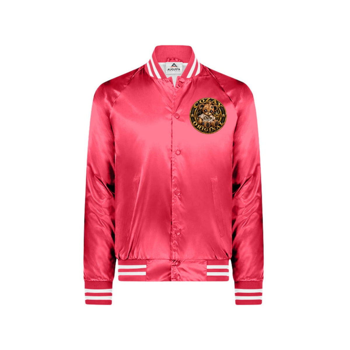 CoZay Original Bear satin varsity jacket pink front