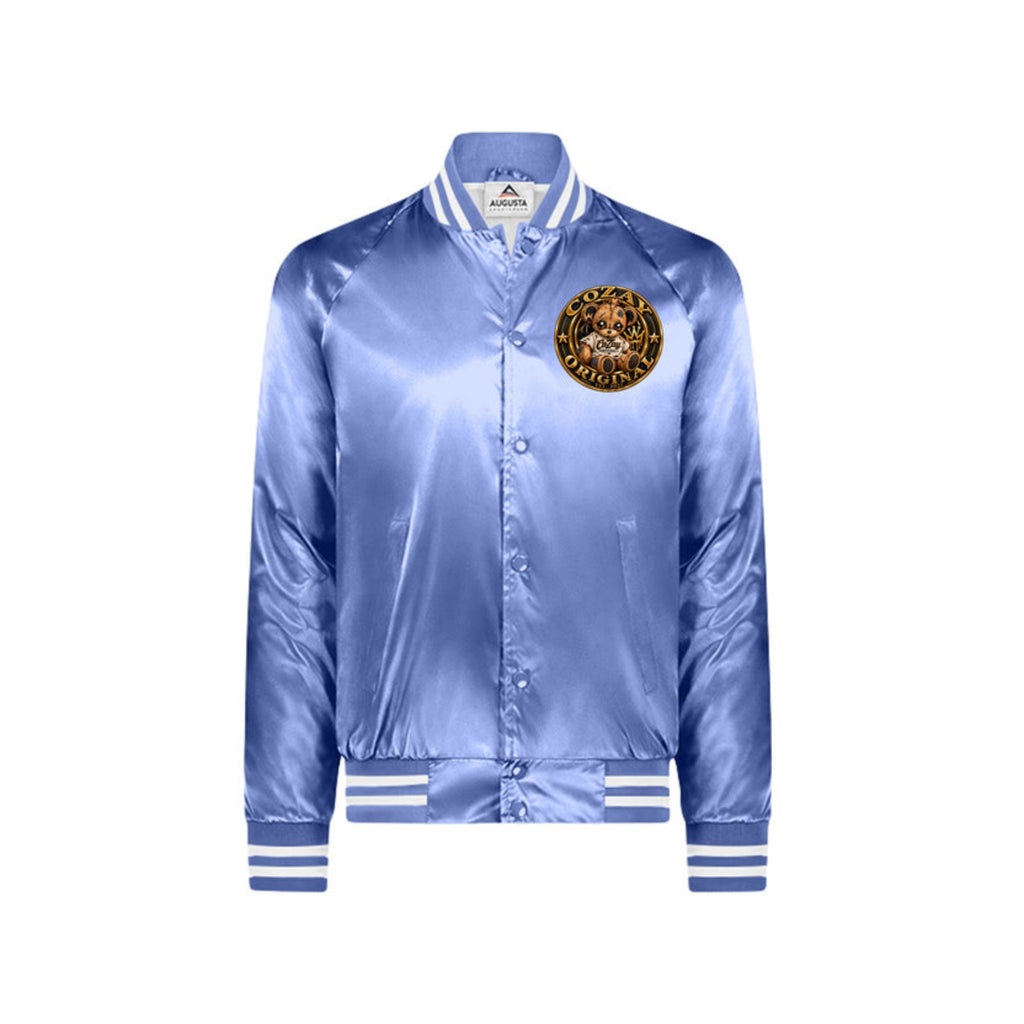 CoZay Original Bear satin varsity jacket light blue front