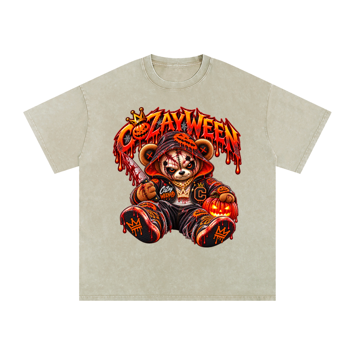 CoZayWeen Hoodie Snow Washed Oversized Cotton T-Shirt