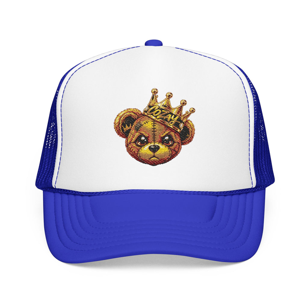 Crowned Teddy Bear Trucker Hat — Gold Sequin Bear Foam Cap