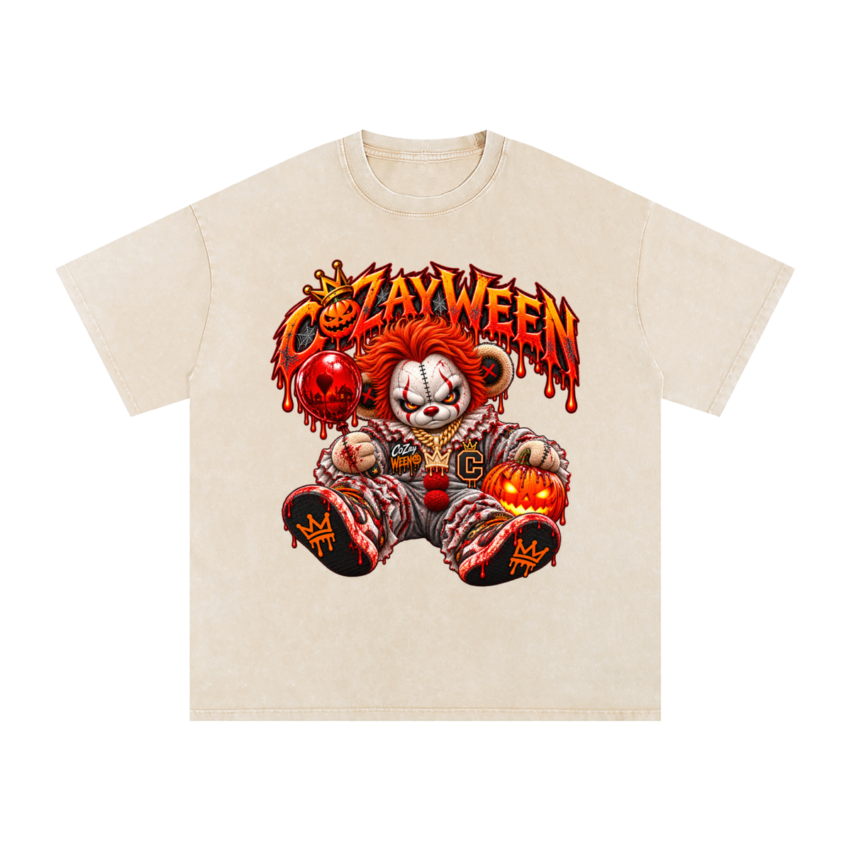 CoZayWeen Pennywise Snow Washed Oversized Cotton T-Shirt