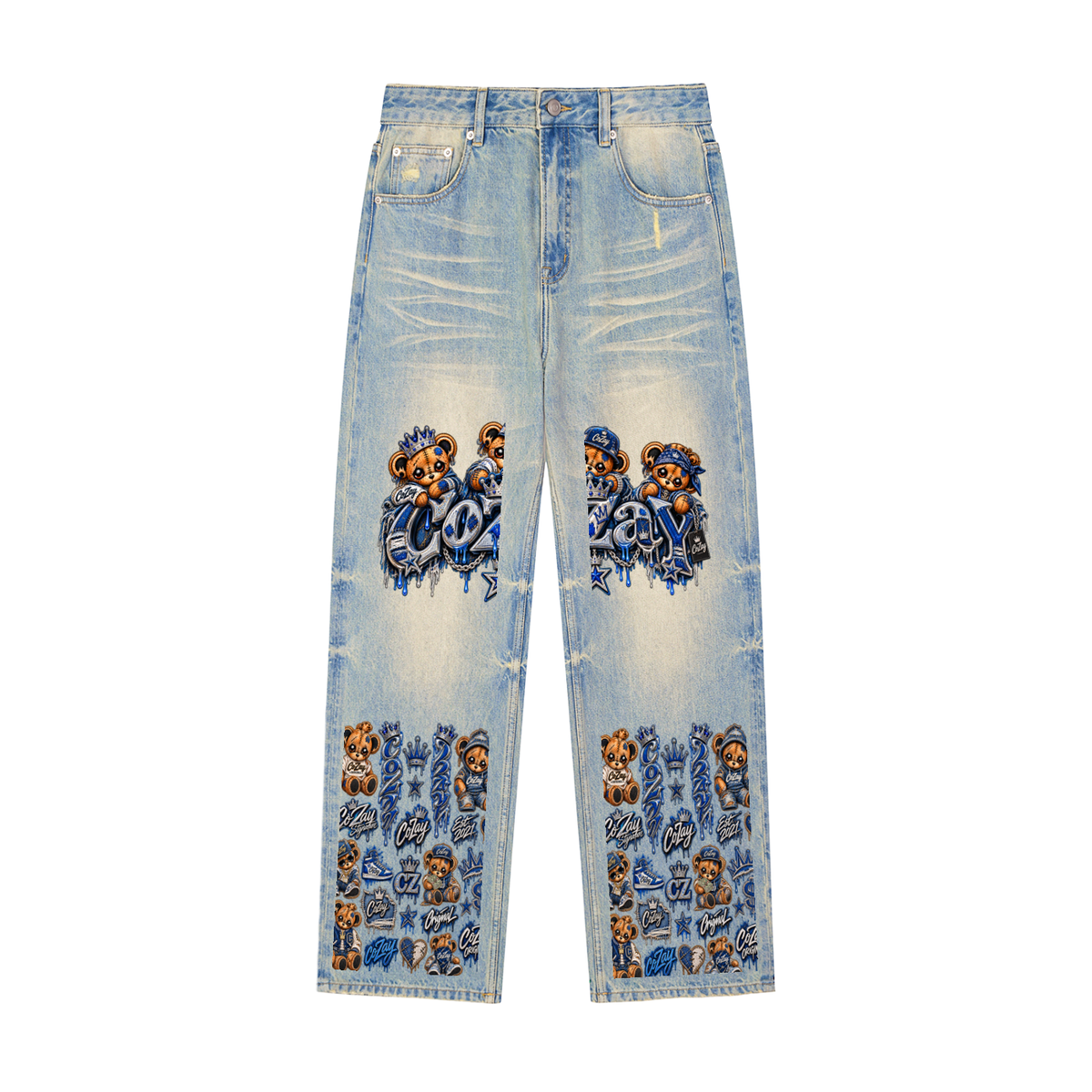 CoZay Signature AOP Sun Fade Raw Hem Denim Jeans