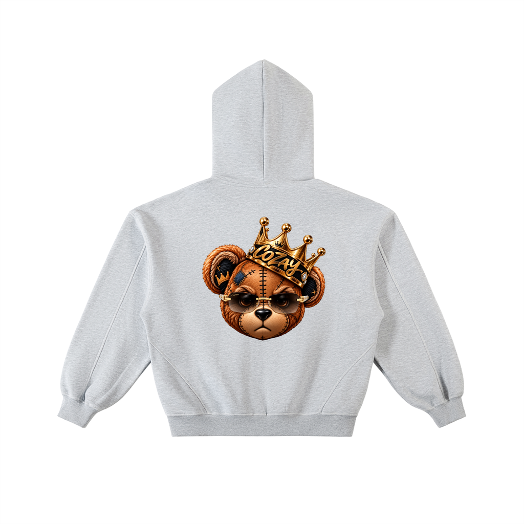 CoZay Orignal Bear Contrast-Stitched Boxy Fleece Zip Hoodie