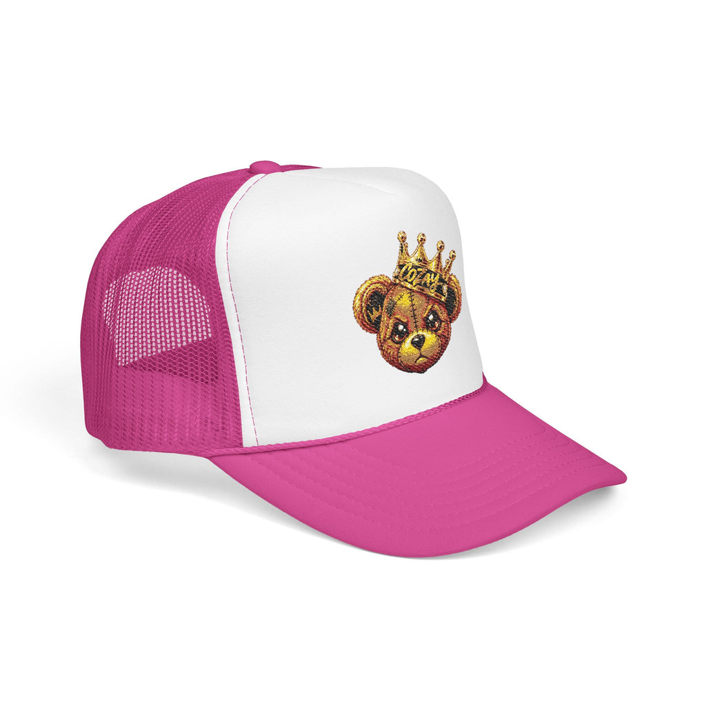 Crowned Teddy Bear Trucker Hat — Gold Sequin Bear Foam Cap