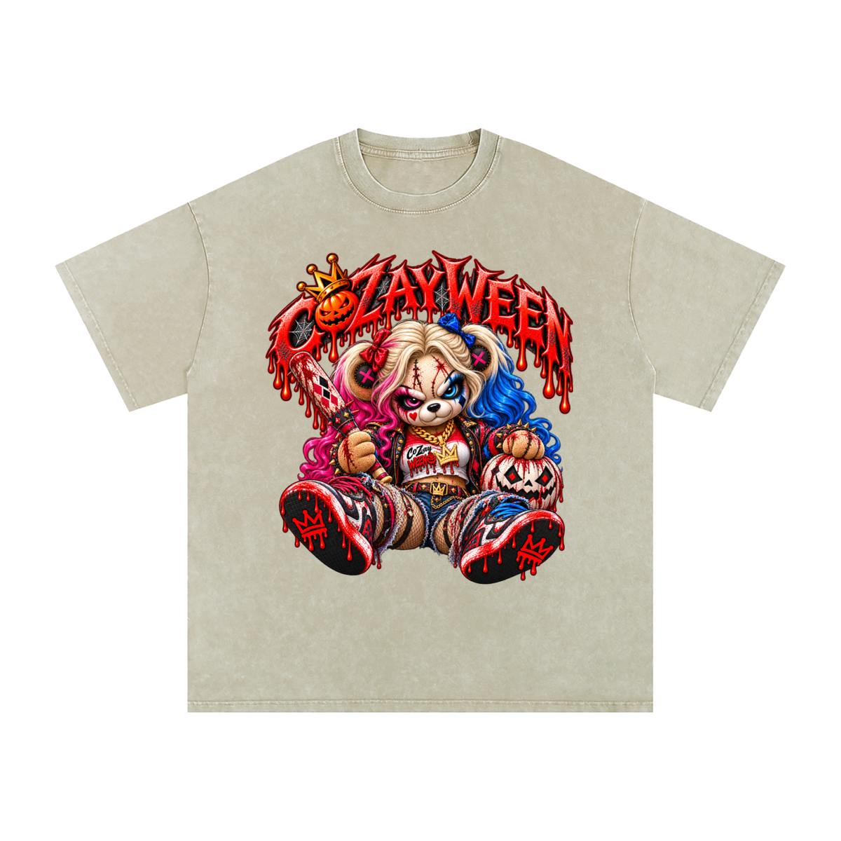 CoZayWeen Harley Snow Washed Oversized Cotton T-Shirt