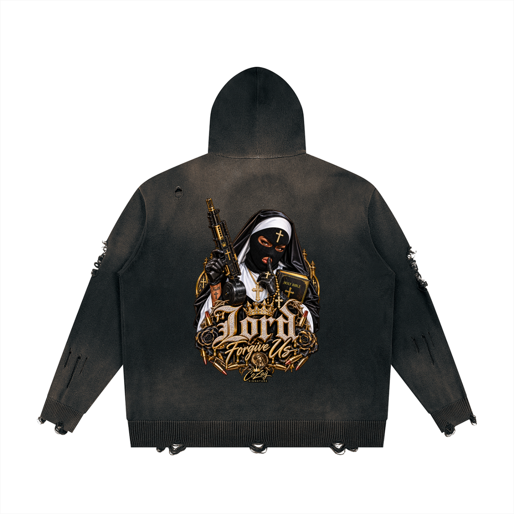 CoZay Original Unisex Distressed Full Zip Sweater