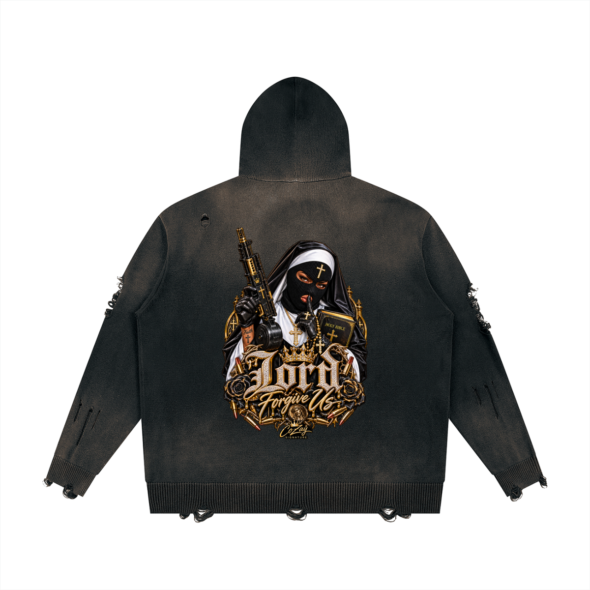 CoZay Original Unisex Distressed Full Zip Sweater