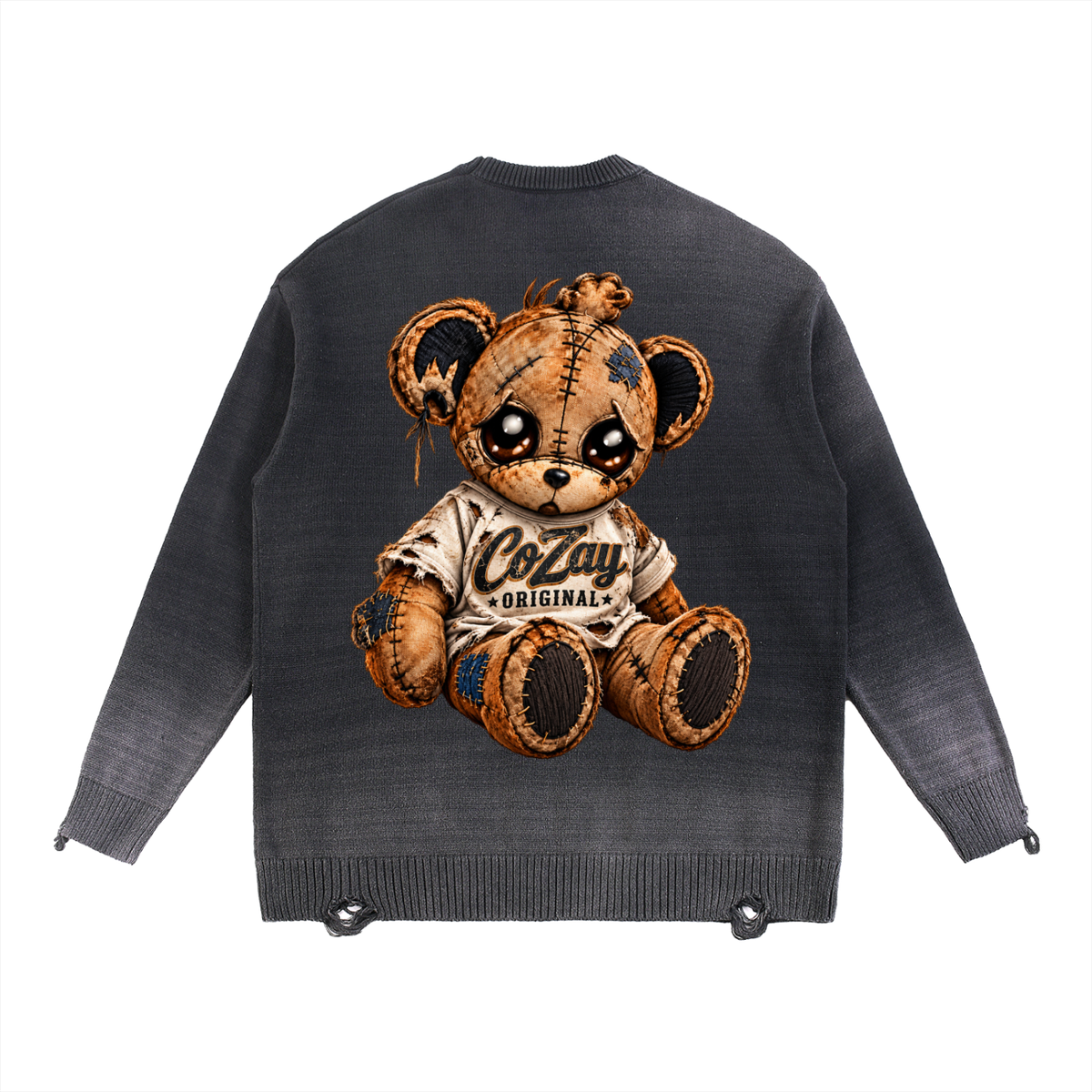 COZAY ORIGINAL Sun Fade Distressed Ripped Crewneck sweater