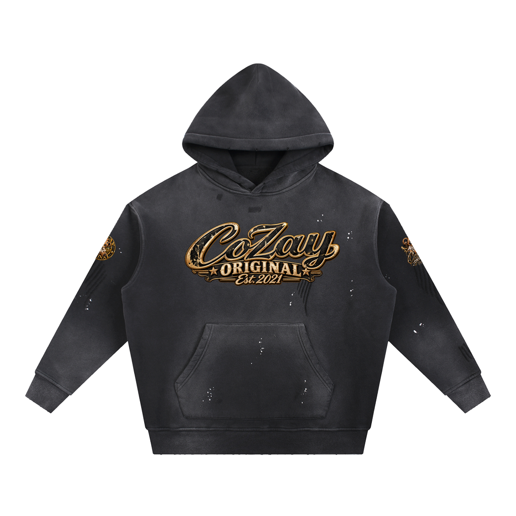 CoZay Original Vintage Washed Frayed Fleece Hoodie