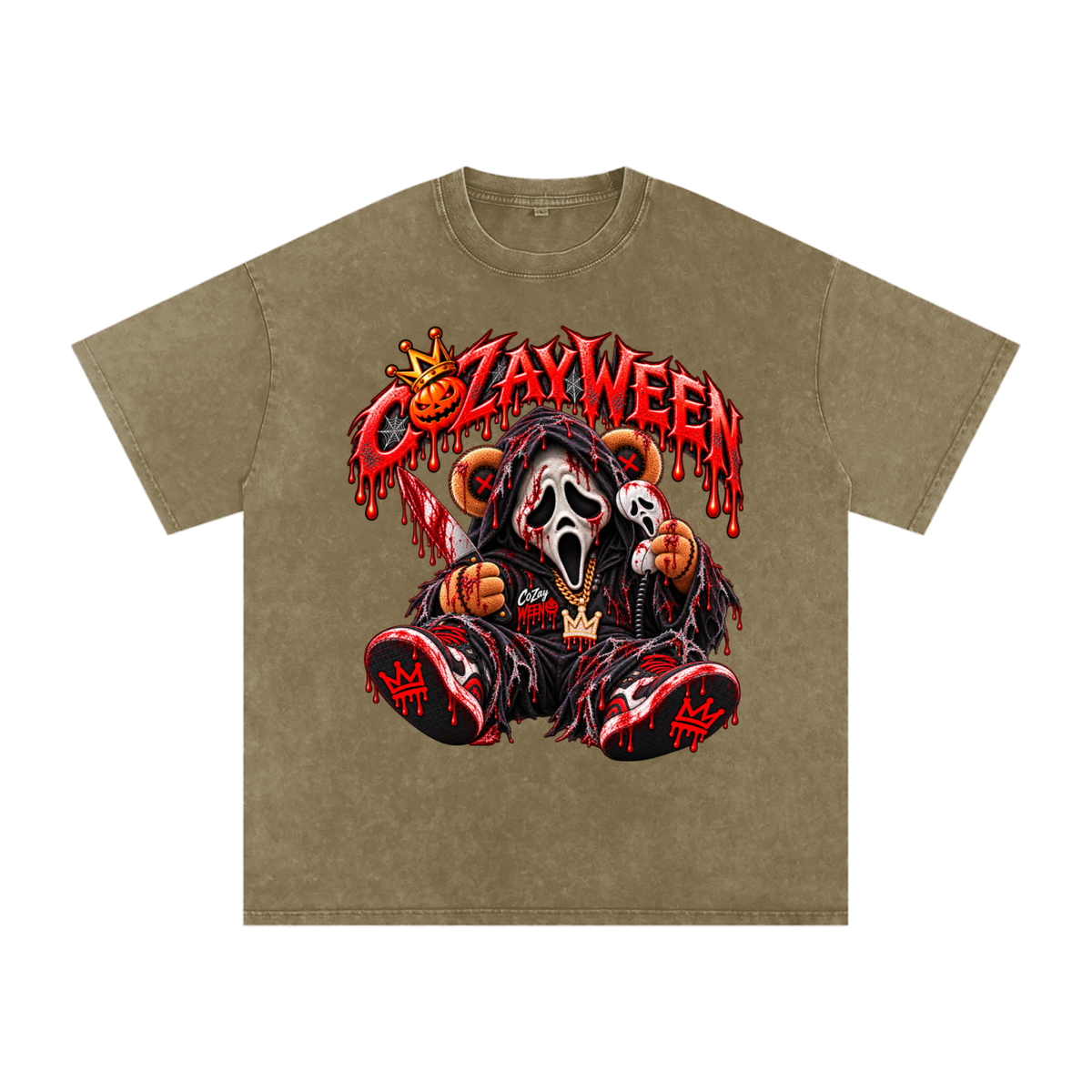 CoZayWeen Scream Snow Washed Oversized Cotton T-Shirt