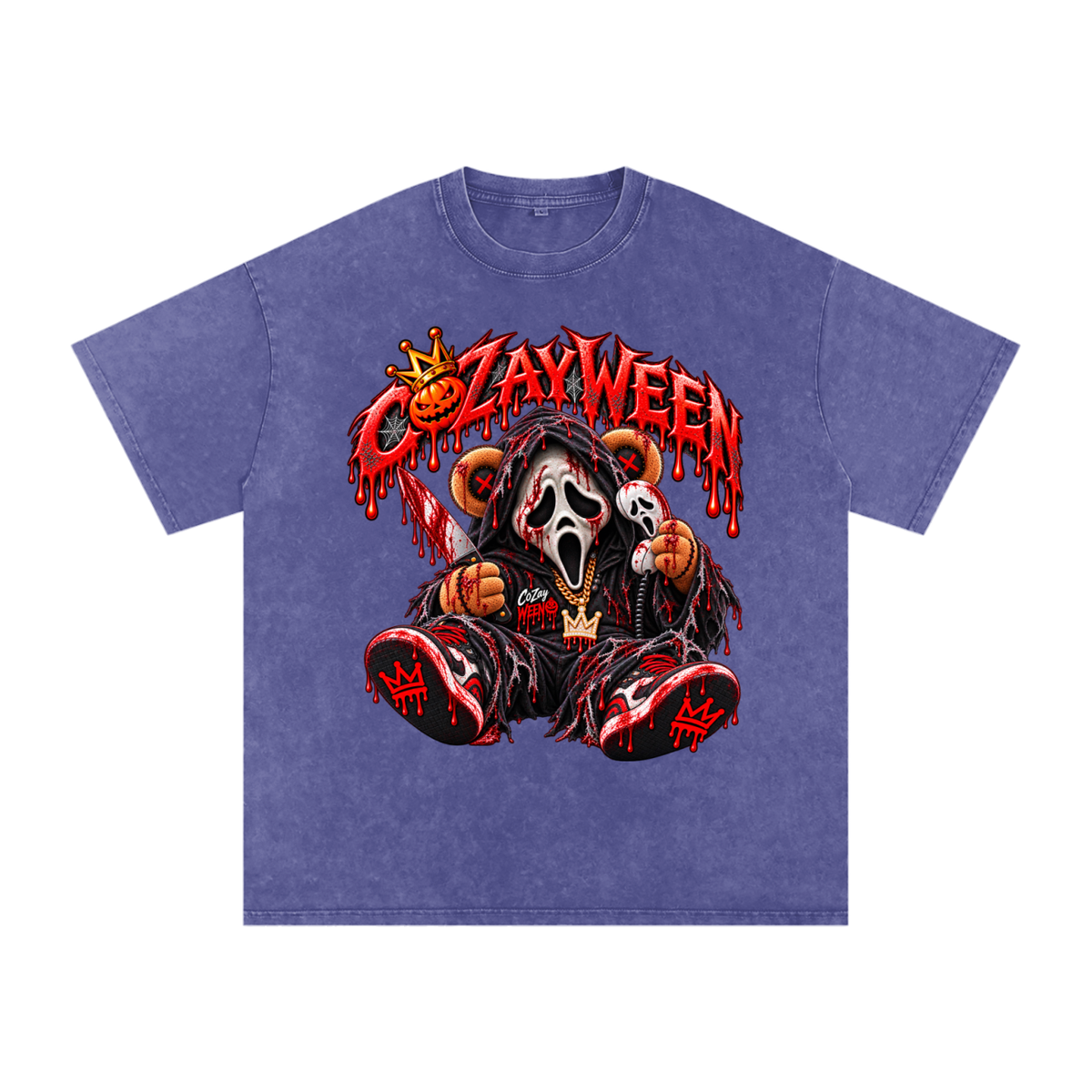CoZayWeen Scream Snow Washed Oversized Cotton T-Shirt